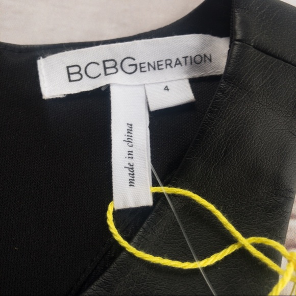 BCBGeneration NWT Black Faux Leather/Lace Dress Flowy Bottom Women's Size 4 - Picture 8 of 13